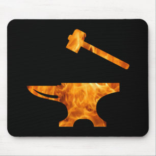 Flaming Anvil & Hammer Blacksmith Metalworking Mouse Pad
