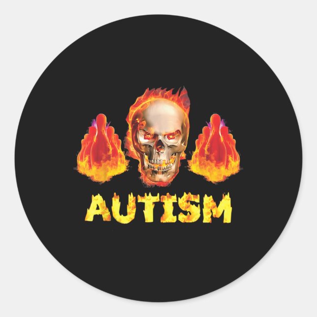 Flaming Autism Skeleton Bowling Oddly Specific Dar Classic Round Sticker (Front)