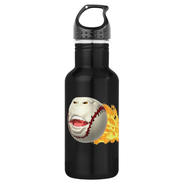 Flaming Baseball 32 oz. 532 Ml Water Bottle (Front)