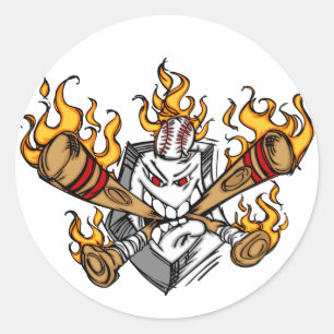 Flaming Baseball Bats Cartoon Face Stickers
