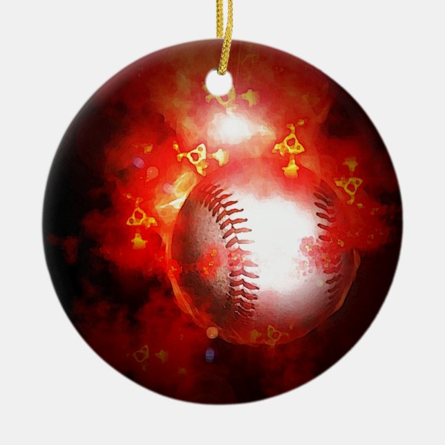 Flaming Baseball Ceramic Tree Decoration (Front)