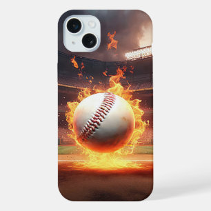 Flaming Baseball In Stadium iPhone 15 Plus Case