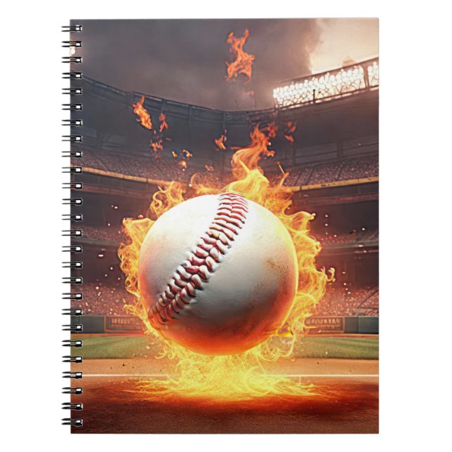 Flaming Baseball In Stadium Notebook (Front)