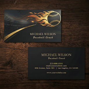 Flaming Baseball Luxury Gold Baseball Coach  Business Card