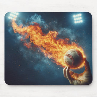 Flaming Baseball Mouse Pad