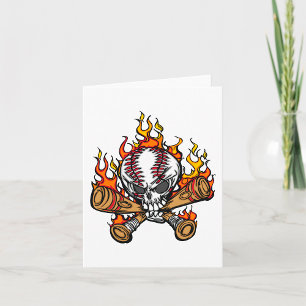 Flaming Baseball Skull Card