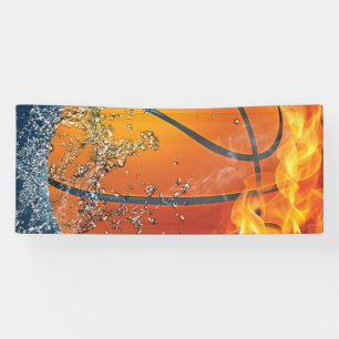 Flaming basketball banner