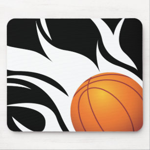 Flaming Basketball Black and White Mouse Pad