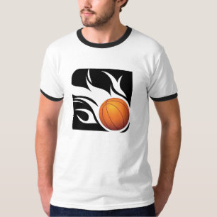Flaming Basketball Black and White T-Shirt