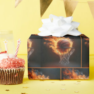 Flaming Basketball In the Hoop Wrapping Paper