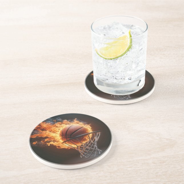 Flaming Basketball In the Net Coaster (Side)