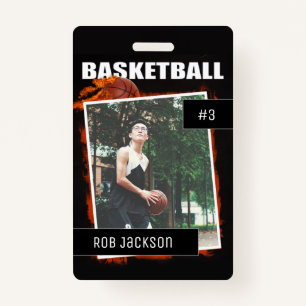 Flaming Basketball Personalised Photo badge ID Badge