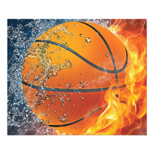 Flaming basketball photo print
