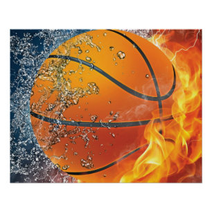 Flaming basketball poster
