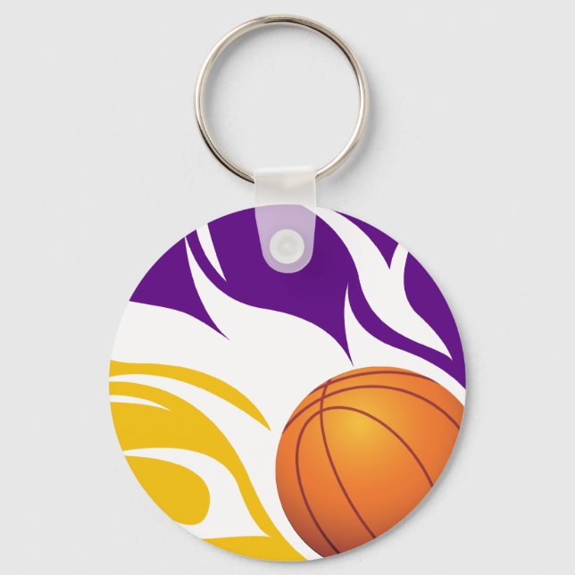 Flaming Basketball Purple and Gold Key Ring (Front)