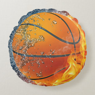 Flaming basketball round cushion