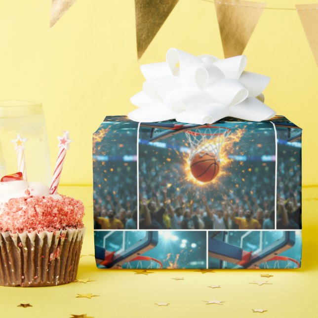 Flaming Basketball Shooting Into the Net Wrapping Paper (Birthday Party)