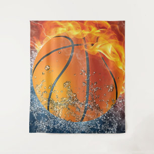 Flaming basketball tapestry