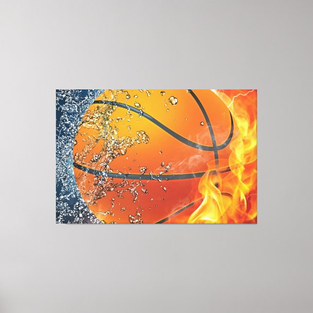 Flaming basketball throw pillow canvas print (Front)