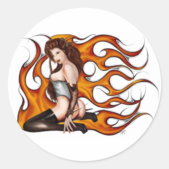 Flaming Beauty Pin-up Stickers (Front)