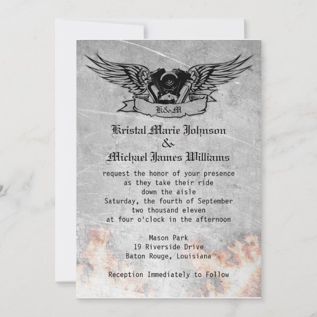 Flaming Biker Wedding Invitation (Front)