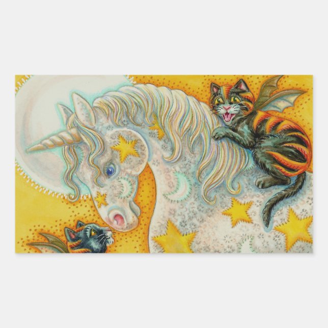 FLAMING BLACK CATS WITH HALLOWEEN UNICORN Colourfu Rectangular Sticker (Front)