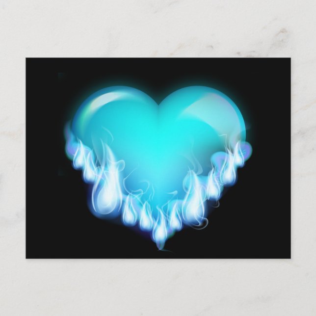 FLAMING BLUE ICE HEART LOVE SWEETHEARTS FLIRTING T POSTCARD (Front)