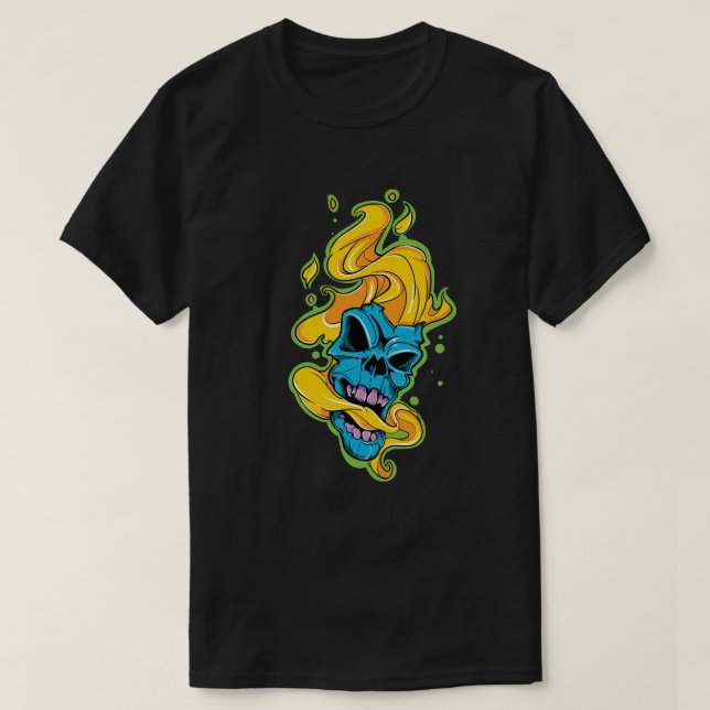 Flaming Blue Skull T-Shirt (Design Front)