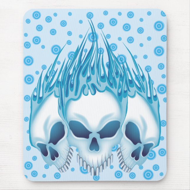 Flaming Blue Skulls Mouse Pad (Front)
