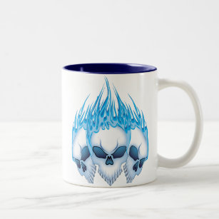 Flaming Blue Skulls Two-Tone Coffee Mug