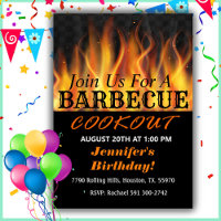 Flaming Bonfire Barbecue Birthday   Invitation
