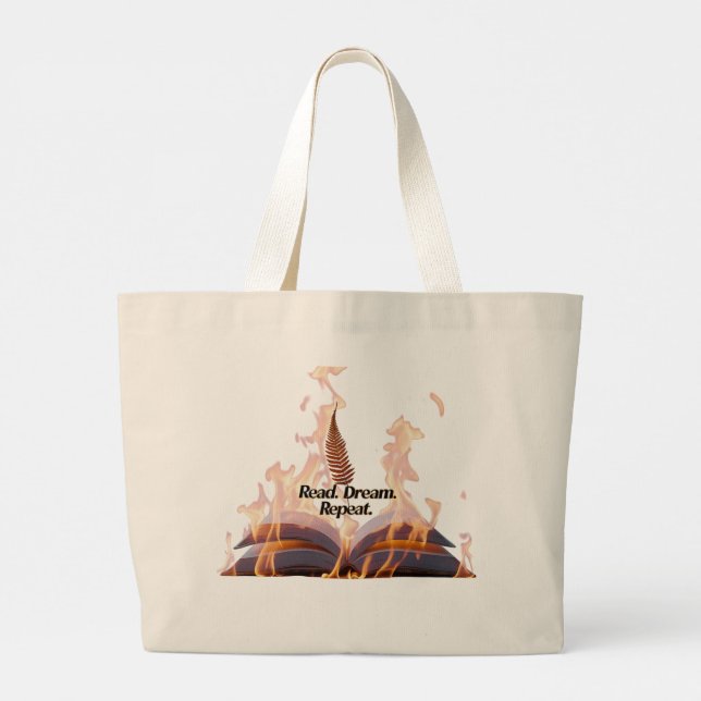 Flaming Book Jumbo Tote Bag - Read Dream Repeat  (Back)