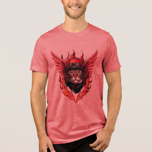 Flaming Cat Rider T-Shirt Tri-Blend Shirt