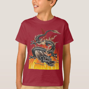 Flaming Chinese Dragon Tattoo Illustration T-Shirt