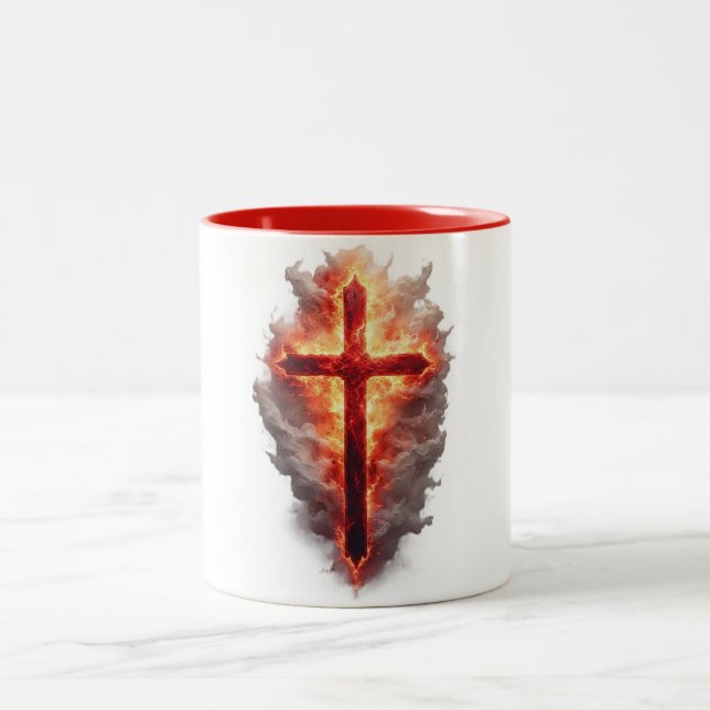 Flaming Christian Cross Coffee Mug (Center)