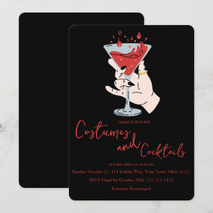Flaming Cocktail Witch Hand Costumes and Cocktails Invitation