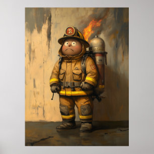 Flaming Concern: The Overwhelmed Firefighter Poster