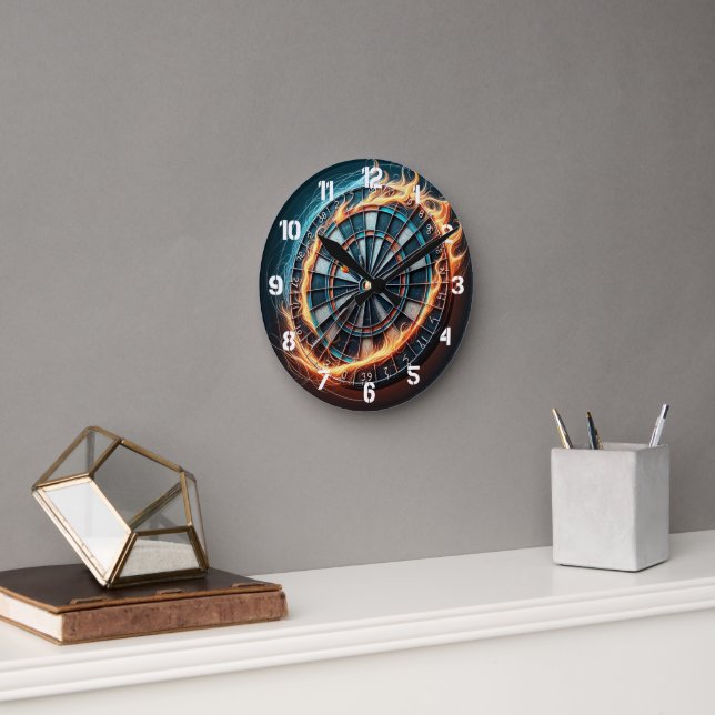 Flaming Dart Arena Ignite the passion of the Darts Round Clock (Office)