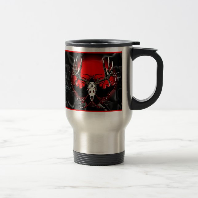 flaming deer skull travel mug (Right)