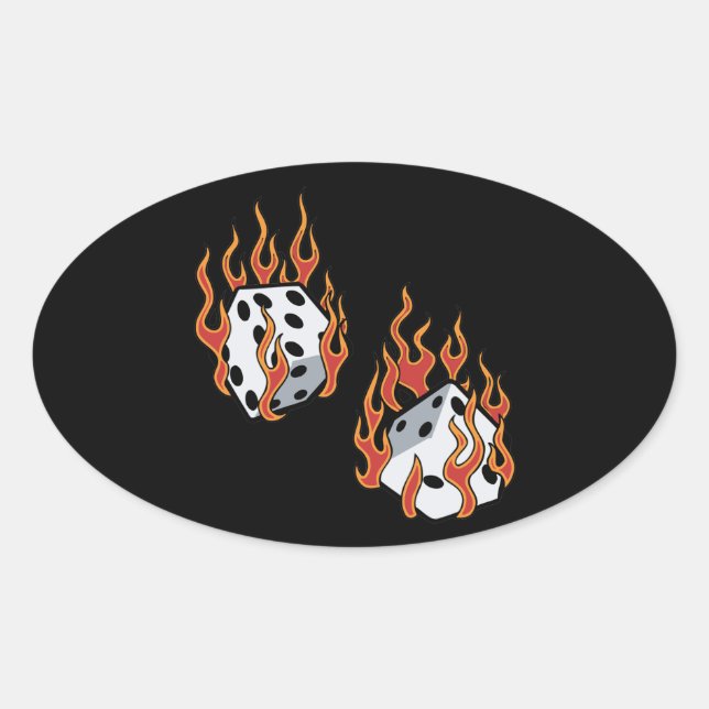 Flaming Dice Oval Sticker (Front)