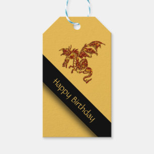 Flaming Dragon Birthday Gift Tags