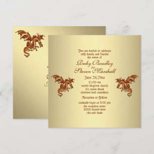 Flaming Dragon Golden Fantasy Wedding Theme Invitation