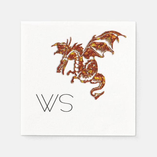 Flaming Dragon Monogram Napkin (Front)