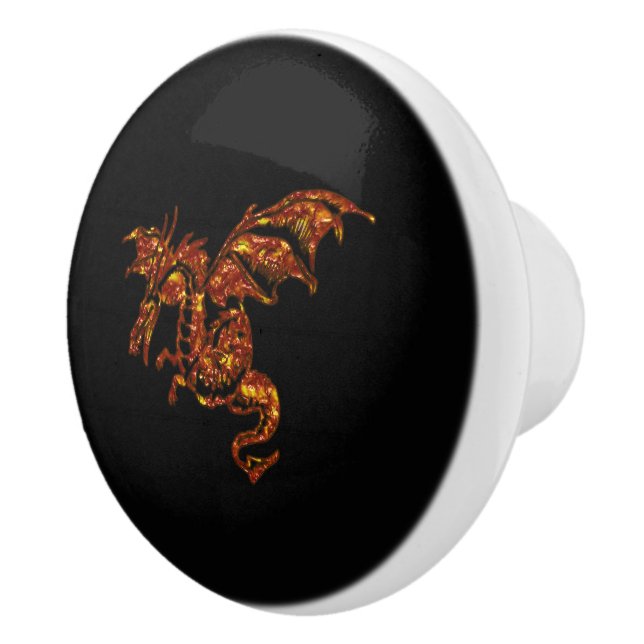 Flaming Dragon on Black Ceramic Knob (Right)