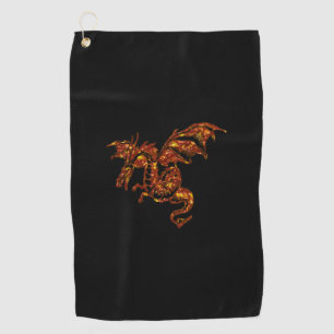 Flaming Dragon on Black Golf Towel