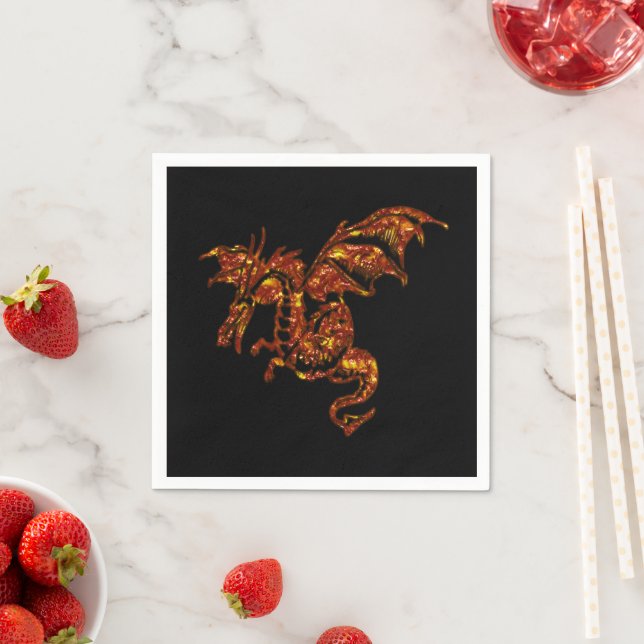 Flaming Dragon on Black Napkin (Insitu)
