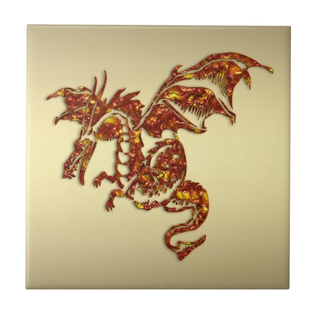 Flaming Dragon on Gold Tile (Front)