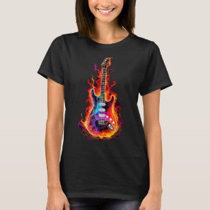 Flaming Electric Guitar Rocker Rock Music Band Men T-Shirt