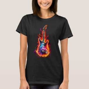 Flaming Electric Guitar Rocker Rock Music Band Men T-Shirt