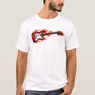Flaming Electric Guitar T-Shirt   Rock Music Flame